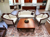 Wooden Handmade Italian Baroque Style Champagne Sofa Set 3+1+1 (Teak Wood) - Wooden Twist UAE